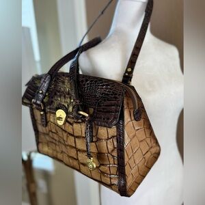 BRAHMIN Melbourne Satchel in Toasted Almond Embossed Leather Crossbody